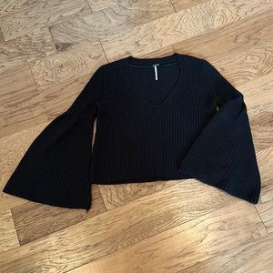 Free people black cropped bell sleeve sweater